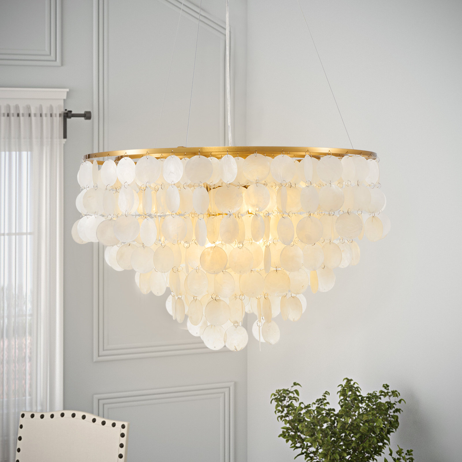 6-Light+Dimmable+Capiz+Shell+